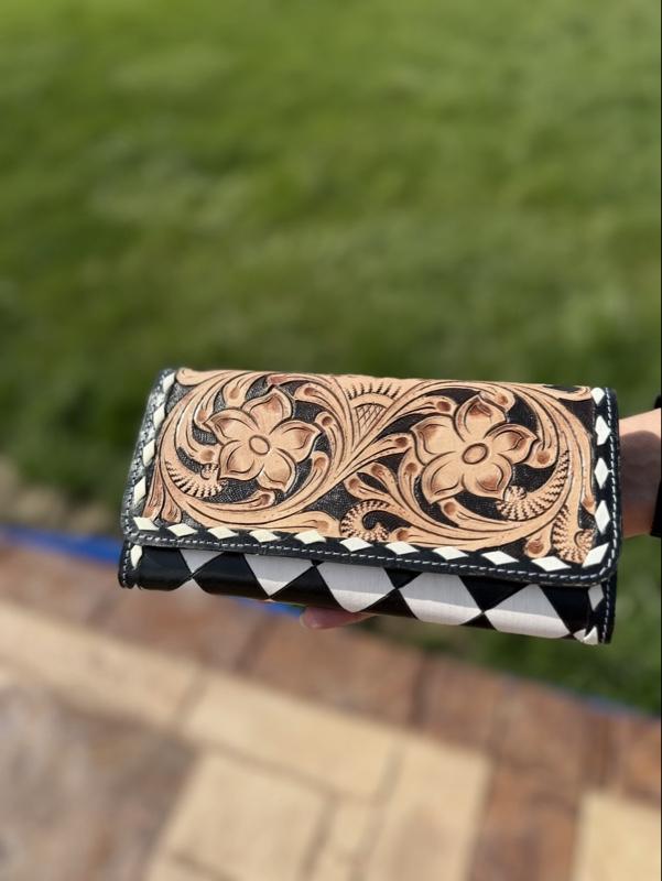 Black & White Tooled Leather Wallet