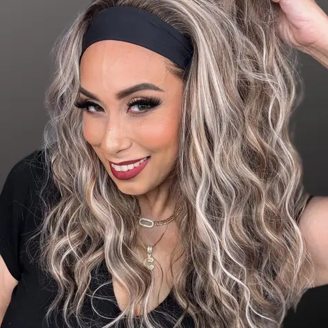 AISOM Maya Chai Cream Long Water Wave Headband Wig Low Density Heat Friendly Synthetic Wig Easy to Wear Throw It On & Go