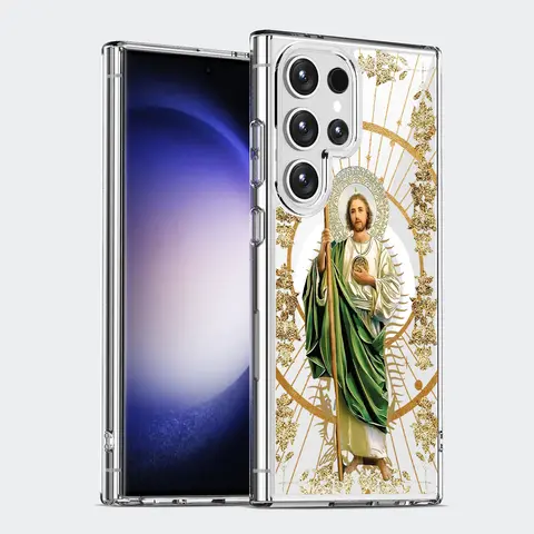 St. Jude Pattern Clear Wireless Charging Military-Grade Protection Shockproof Slim Magnetic Phone Case for Samsung Galaxy S26 S25 S24 Ultra S23 S22 Plus Edge FE A14 A15 A16 A35 A36 A54 A56 Note20 Note10 A57 A17 A55 A25 A26 A24 A23 A06 A05 S21 S20 Note9