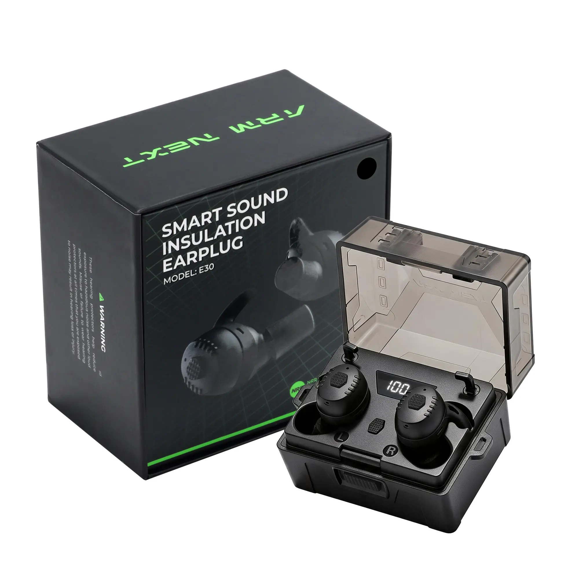 ARM NEXT FieldOps Tactical Earbuds E30 - Tactical Gear with 31dB Noise Reduction Hearing Protection, Bluetooth 5.4, 50H Battery Life, Sound Amplification, LED Power Display, ABS/PC/Foam Construction, for Outdoor Hunting, Shooting & Fathers Day Gift