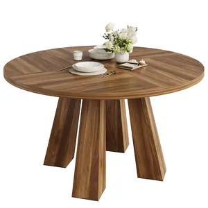 47 Inch Round Dining Table, Wood Kitchen Table for 4 to 6, Farmhouse Circle Dinner Table with 4 Legs and Stable Base, Dining Room Living Room Apartment Breakfast Area, Not Including Chairs