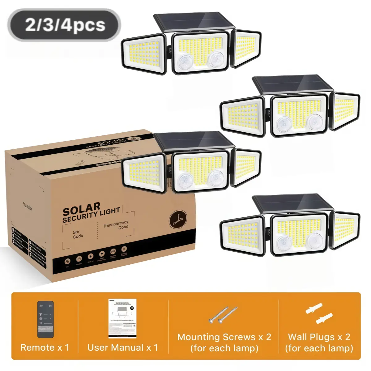 (2 Packs) Solar Outdoor Lights 2500LM 210LED SecurityLights,3 Heads Dimmable SpotLights with 3Modes,IP65 Waterproof, Outdoor Lighting Modern, Solar Flood Lights