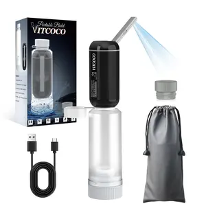 VITCOCO Portable Bidet for Travel, Rechargeable Travel Bidet Sprayer Fits Various Sizes of Water Bottles, Waterproof High Pressure Handheld Bidet for Women Men Personal Hygiene, Black