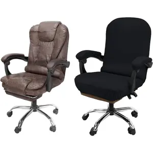 Office Chair Cover with Armrest Covers-Stretchable, Thick Checked Jacquard, High Back, for Universal Rotating Chair (Large Size, Black)