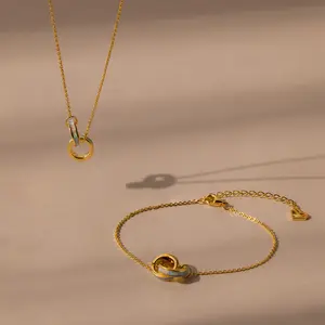 Interlocking Opal Inlay Necklace & Bracelet Set by Caitlyn Minimalist