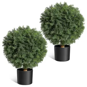 🌿 Zero-Maintenance Topiary! 2 Pack 24" Artificial Cedar Trees – UV-Resistant & Perfect for Porch, Garden, or Office – Instant Evergreen Vibes, No Water Needed ✨