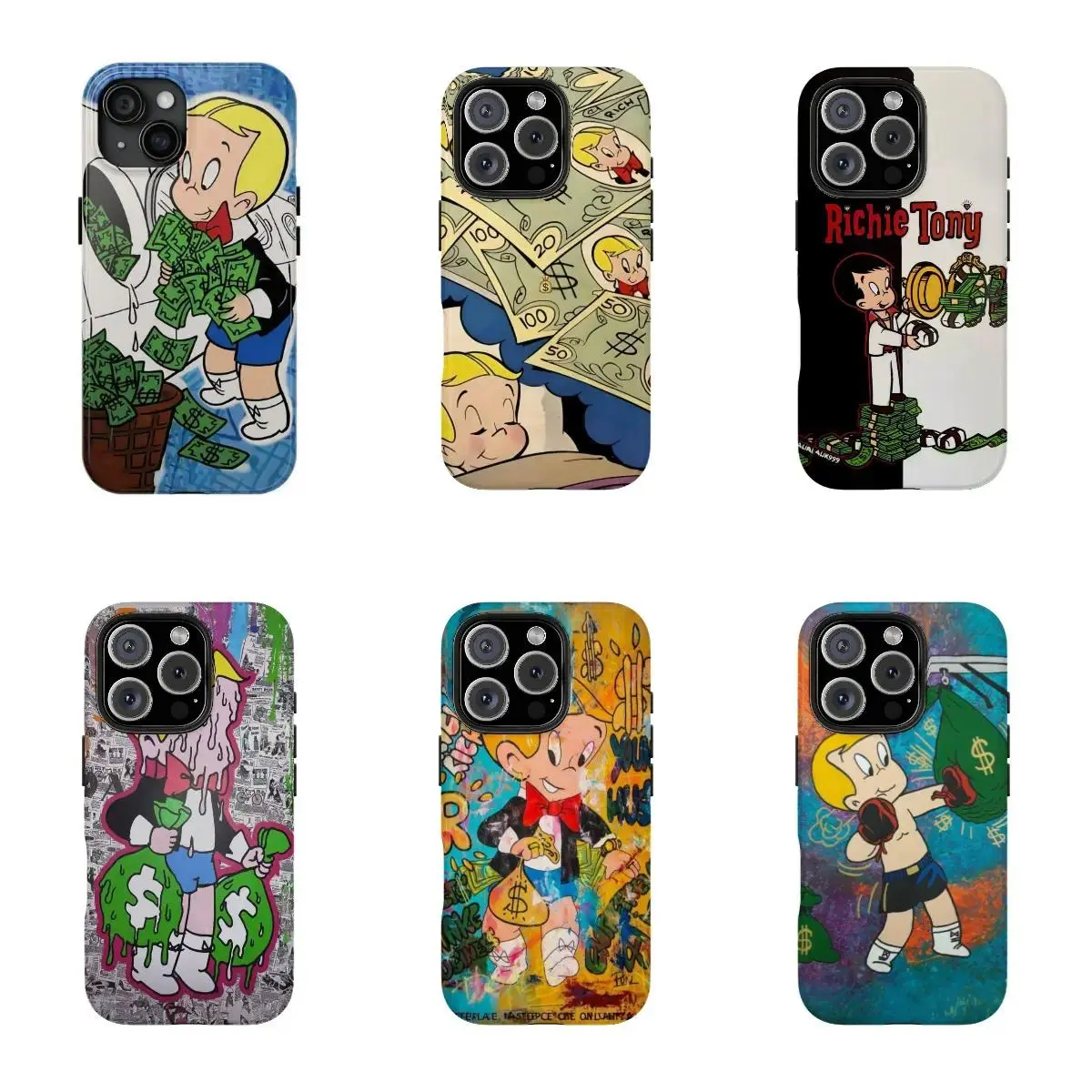 Rugged phone case from the Richie Richie cartoon series, compatible with iPhone 17/16/15/14/13/12/11 Pro Max/Plus and Samsung Galaxy S23FE/22/23/24/25, two-piece case.