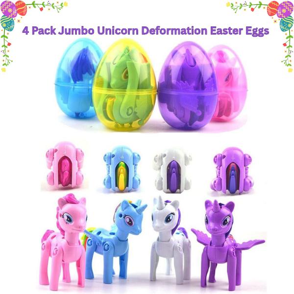 4 Pack Jumbo Unicorn Prefilled Easter Eggs with Gifts – Kids Easter Basket Stuffers Fillers, Basket Easter Baskets for Boys & Girls, Kids Easter Basket Party Favors Toys for Toddlers