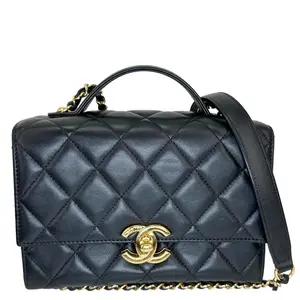 Pre-owned CHANEL Leather Crossbody Bags Plate Flap Mini Quilted Lambskin Top Handle Crossbody Bag Black