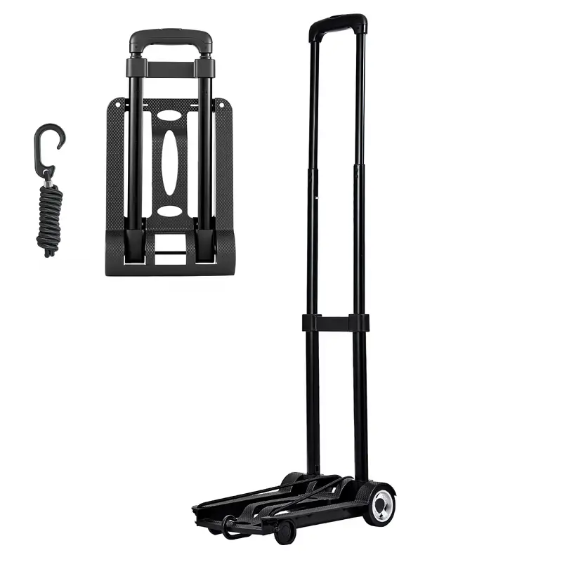 SucceBuy Folding Hand Truck 110lbs Capacity Collapsible Luggage Cart w/ 2Wheels&1 Elastic Rope Utility Dolly Platform Cart Black