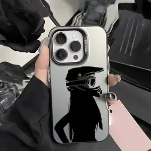 Phone case: Motorcycle Helmet Long Hair Girl Silhouette Design, Fashionable Minimalist New Anti-Slip Large Hole Drop Protection Phone Case. Fun and Unique Stylish Trend for Men & Women Holiday Gift Compatible with iPhone 17 16 15 14 13 12 11 PLUS PRO