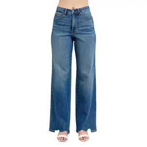 Judy Blue High Waist Tummy Control Stretchy Wide Leg Jeans  With Chew Hem