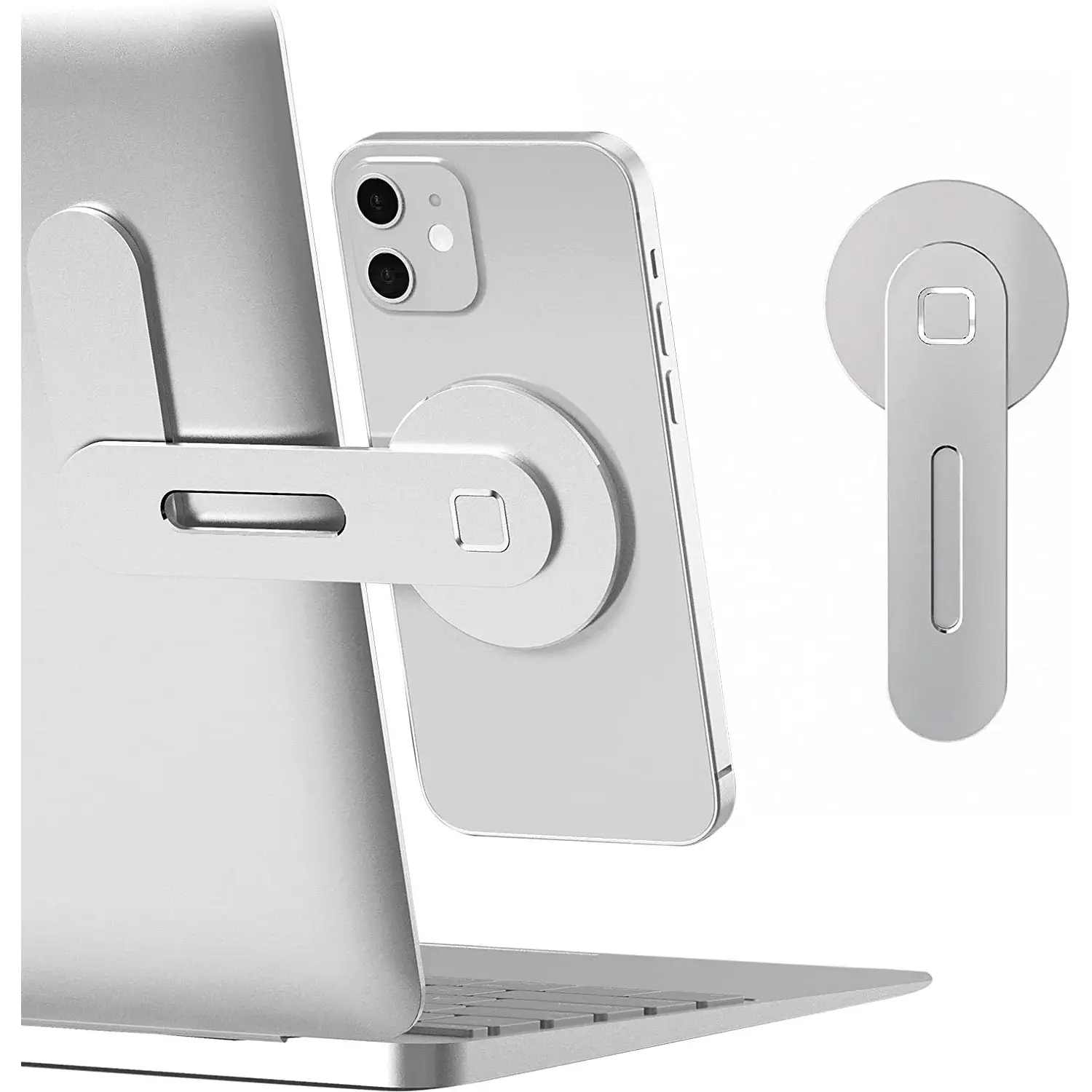 Magnetic Laptop Phone Holder Computer Monitor Side Cell Phone Slim& Foldable for Iphone 14/13/12 Series Case and All Phone Universal
