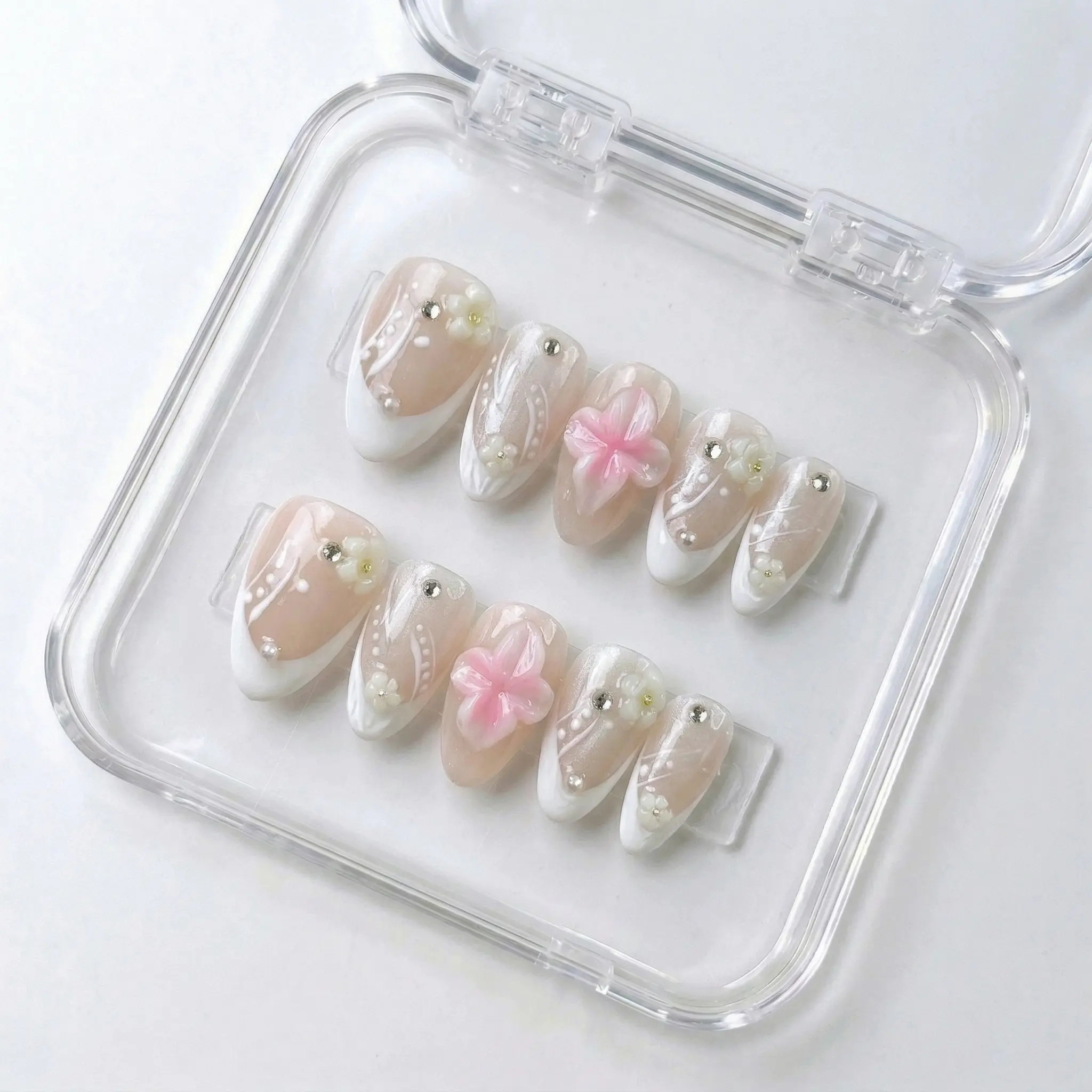 Pink Floral Ombre Nails