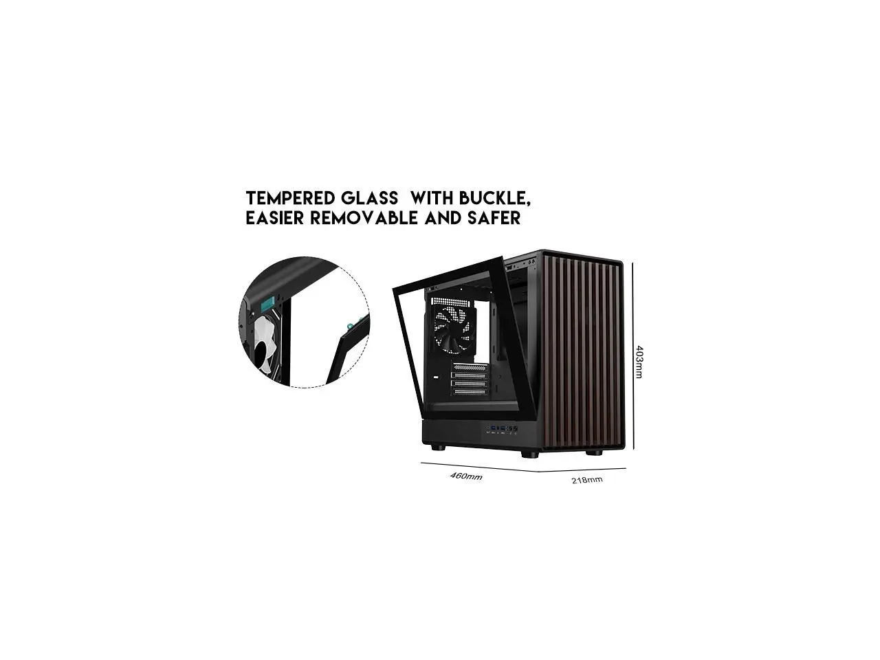 DIYPC DIY-mATX06-Wood Black USB3.0 /Type C Micro ATX Mid Tower