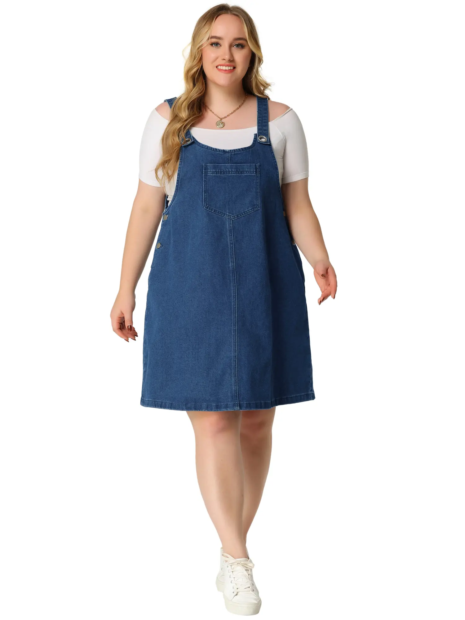 Agnes Orinda Plus Size Denim Suspenders Skirt Overall Bib Dress With Pockets Jean Overalls