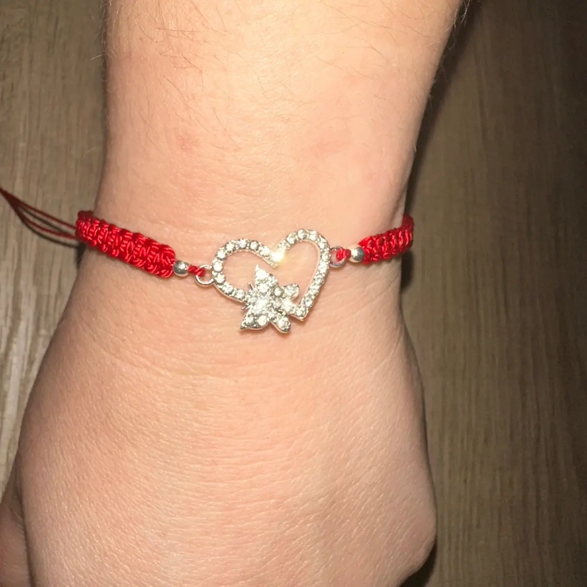 Rhinestone heart/butterfly charm macrame bracelet
