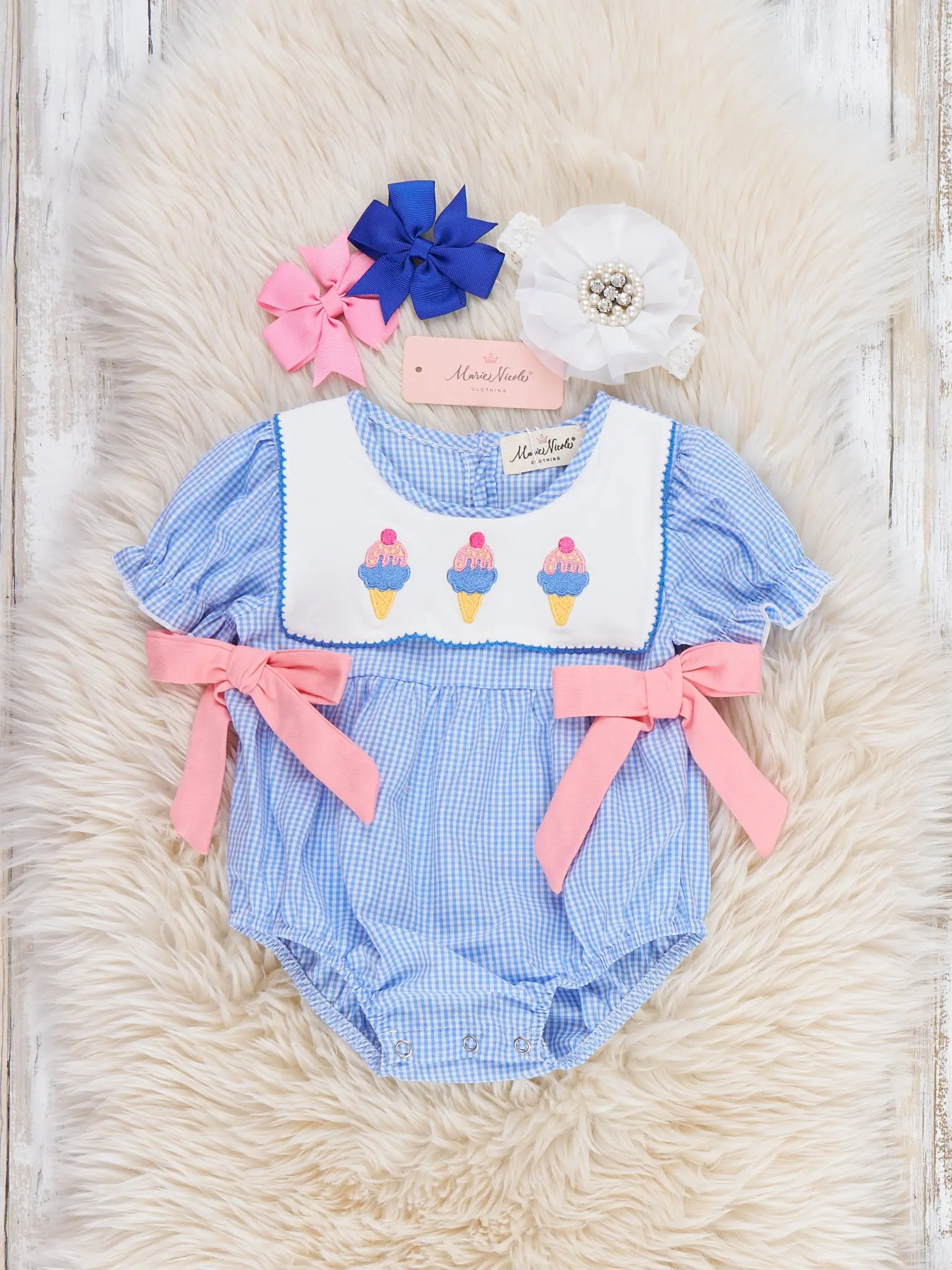 Frozen Delight Ice Cream Embroidered Cotton Bubble Romper