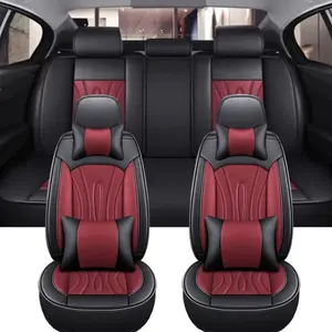 Universal 5-Seat Premium Napa PU Leather Car Seat Covers, Car Seat Accessories, Car Seat Protectors, Breathable, Waterproof, Dustproof, Easy to Clean, Fits Most Models, Optional Headrests & Lumbar Pillows