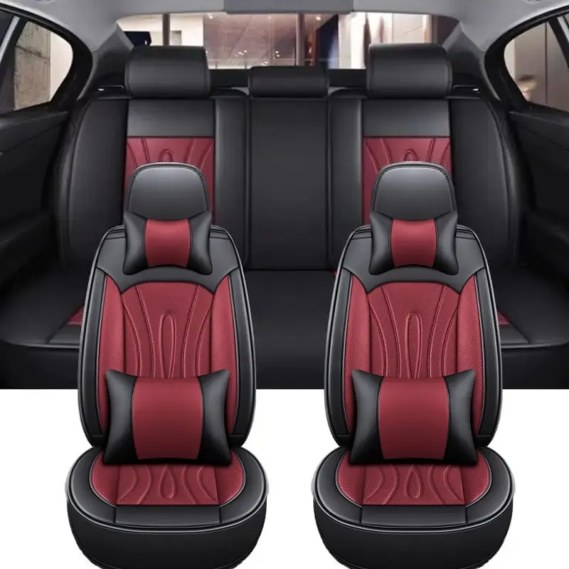 Universal 5-Seat Premium Napa PU Leather Car Seat Covers, Car Seat Accessories, Car Seat Protectors, Breathable, Waterproof, Dustproof, Easy to Clean, Fits Most Models, Optional Headrests & Lumbar Pillows, Automotive Seat Covers