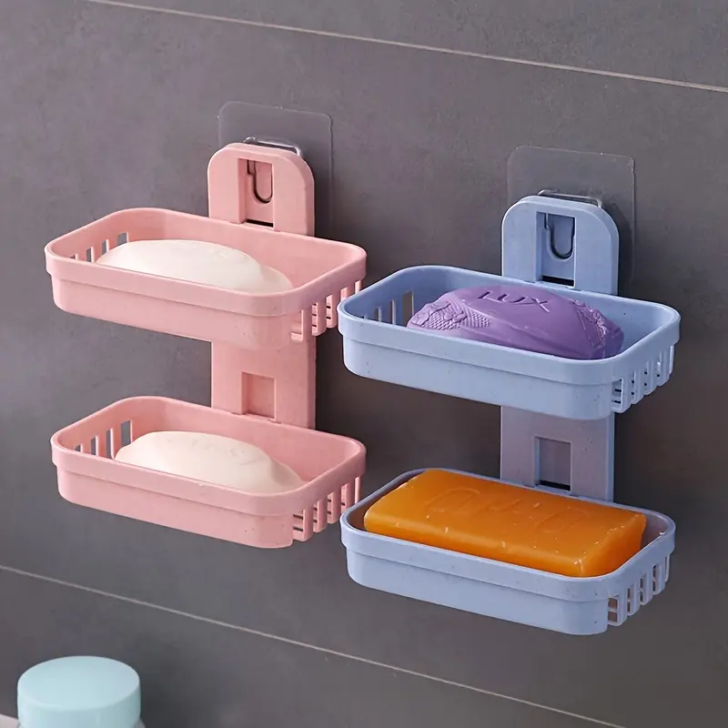 1PC Creative non perforated soap dish, bathroom drain wall mounted storage rack