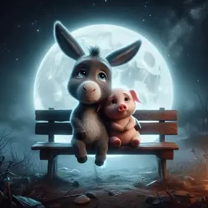 Donkey & Pig Sitting On Chairs Pattern DIY Diamond Arts Colorful Painting Kit without Frame, DIY 5D Diamond Arts Colorful Painting for Bedroom Wall Decor