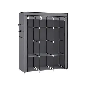 SONGMICS Portable Closet, Wardrobe Closet Organizer with Cover, 3 Hanging Rods and Shelves, 4 Side Pockets, 51.2 x 17.7 x 65.7 Inches, Large Capacity for Bedroom, Living Room