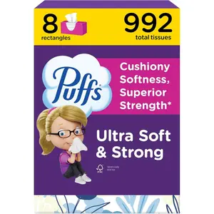 Facial Tissue Ultra Soft Non-Lotion, 8 Rectangle Boxes, 124 Facial Tissues per Box, Allergies and Colds (Packaging May Vary)