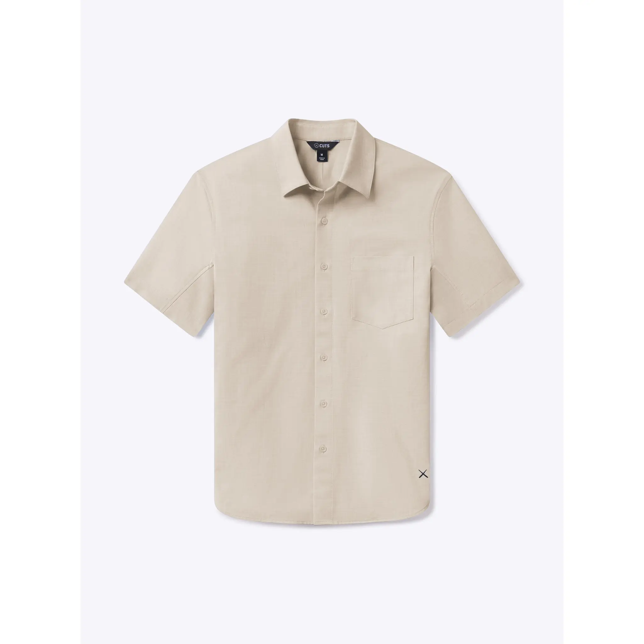 CUTS CLOTHING Men's Signature-Fit Collared Neck Short-Sleeve Cotton Button-Up Shirt - Menswear Sand Dune, Airy Breathable Casual Top for Weekday/Weekend, S/M Sizes