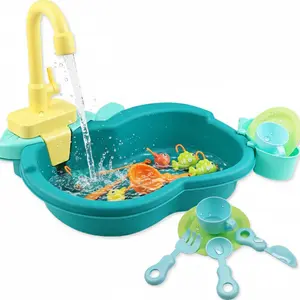 Small Apple Kids Water Play Pool with Running Water Feature, Real Faucet and Kitchen Accessories, Includes Fun Fishing Toy, Suitable for Ages 3+, Play Kitchen Set