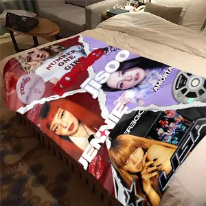 Jisoo Jennie Ros é Lisa Printed Cute Cartoon Plush Blanket Suitable for All Seasons, Soft and Comfortable Sofa Mattress Office Outdoor Blanket Camping Travel Home Blanket Black Friday Christmas Gift B448