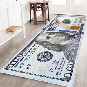 Washable $100 Bill Design Non-Slip Rubberback Modern Runner Rug for Hallway, Kitchen, Bedroom, Multicolor