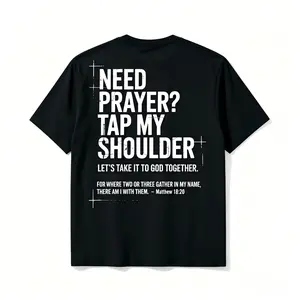 Men's Breathable Casual Cotton Fabric Short-Sleeve T-Shirt - Christian "Need Prayer Tap My Shoulder" Bible Verse on Back, Lady's Everyday 1-Piece Top