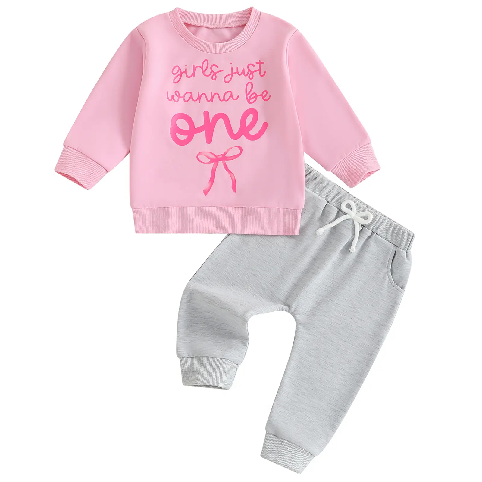 Infant Baby Birthday Girl Outfits Girls Just Wanna Be One Print Long Sleeve Sweatshirt Pullover Tops Sweatpants Toddler 2Pcs Fall Clothes