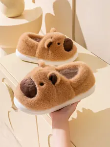 Women's Cozy Cotton Fuzzy Slippers Fall Winter Thick Sole Warm Comfort Indoor Outdoor Home Shoes Toe Cap Design Soft Flip Flops for Girls Ladies Daily Kitchen Use