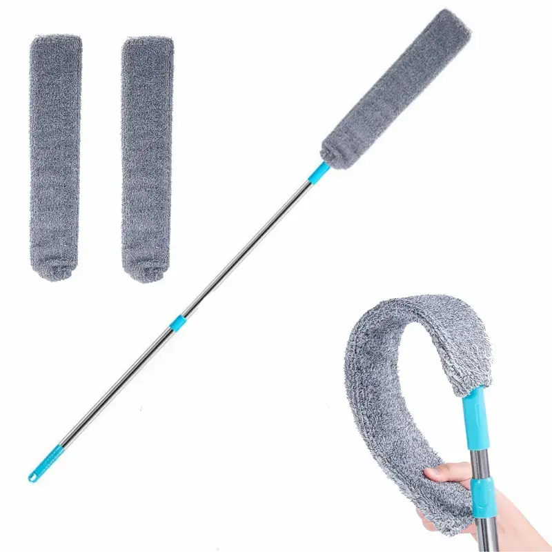 Retractable Gap Dust Cleaner Stick Tool with 2 Reusable Rubber Cloths, Bendable Lightweight Stainless Steel Telescopic Pole, Adjustable Long-Handled Wet-Dry Duster for Bedrooms & Indoor Spaces Appliances/Furniture Gaps