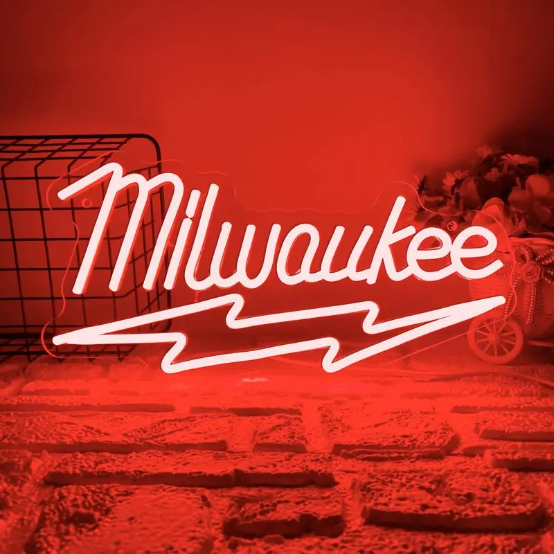 Milwaukee LED Neon Light, Led Decoration Lamp, Decorative Atmosphere Light, Wall Decor Artistic Atmosphere Lamp, USB Powered Adjustable Lighting, Decorative Lights, Ideal for Garage, Bar, Party, Men's Gift