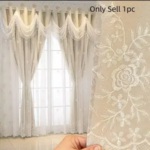 1pc French Court Style Dual Layer Embroidered Curtain, UV Protection, Romantic Wedding Bedroom Curtain, Living Room Window Drapes