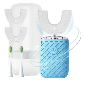 YEKLIKE Adult Sonic Electric U-Shaped Toothbrush, Automatic Full Mouth Cleaning, 360° Stain Removal, IPX7 Waterproof Rechargeable, 3 U-Shape & 2 Straight Brush Heads (Blue-Cup) summerwins