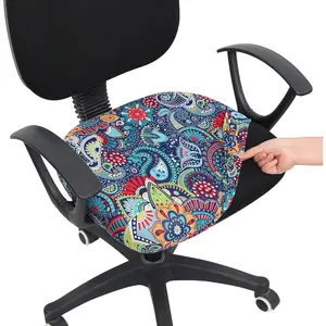 Printed Office Computer Chair Seat Covers, Stretch Fit Universal Rotating Desk Chair Cover Washable Removable Seat Cushion Protectors Blue Green