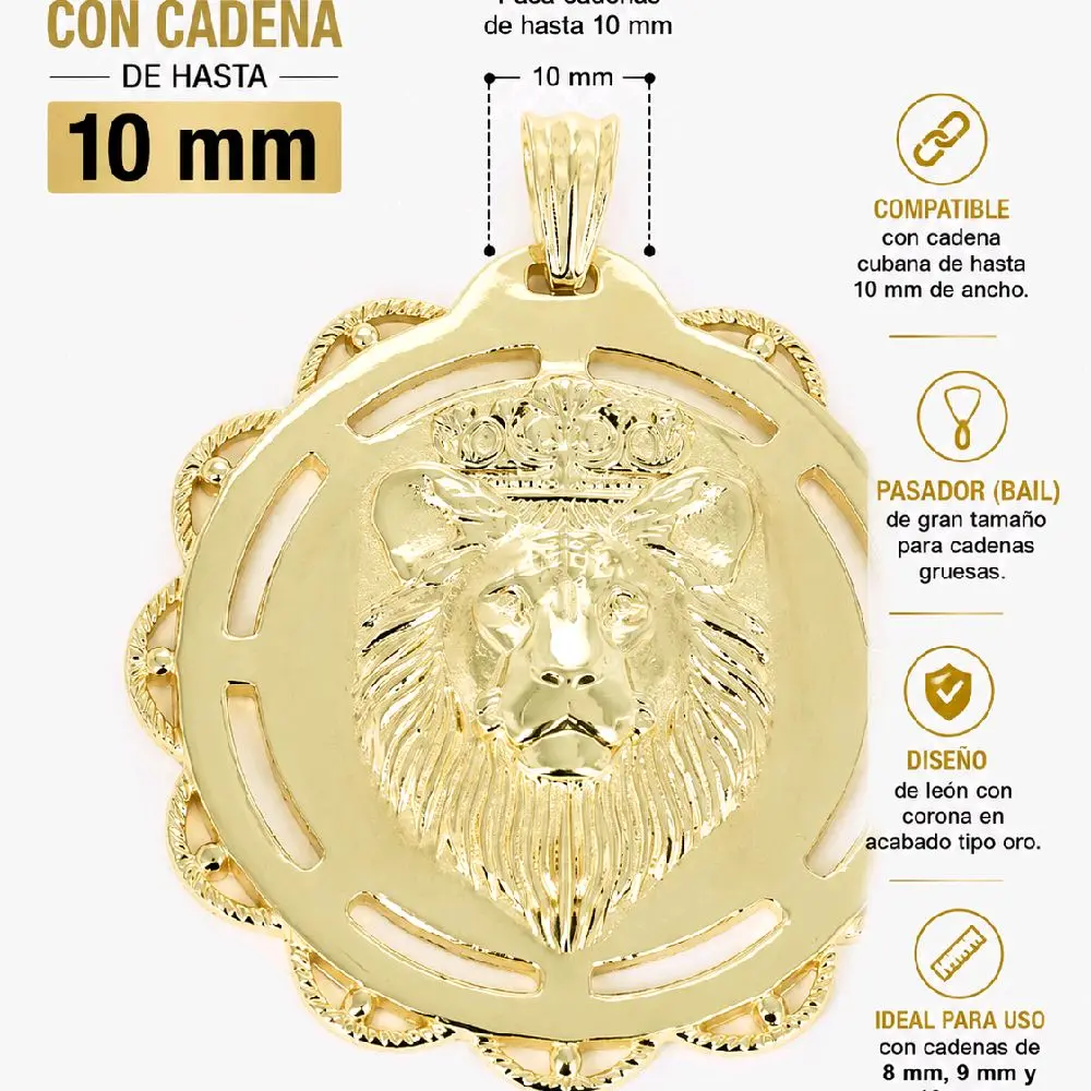 14k Plated Lion Head Pendant with Crown Design for Men and Women