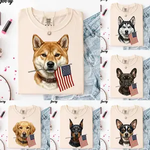 [50+ DOG BREEDS] Comfort Colors 4th of July Dog Shirt, Patriotic Dog Breed Graphic Tee, American Flag Puppy T-Shirt, USA Pet Lover Gift, Funny Independence Day Apparel, Unisex Comfort Colors Tee TU6