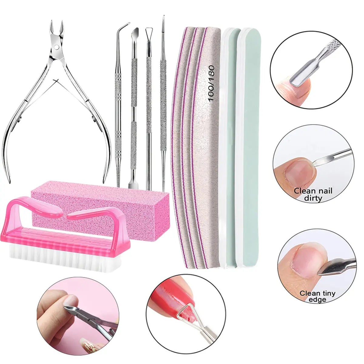 12Pcs Professional Nail Care Kit, Nail Files 100/180, Nail Buffer Block, Cuticle Nippers, Cuticle Trimmer, Cuticle Pusher, Nail Tools, Nail Kit, Pendicure & Manicure Tools, Manicure & Pedicure Tools for Nail Art Prep