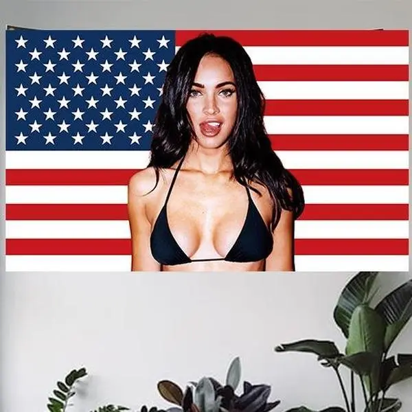 Megan Fox American 3x5Ft Flag Tapestry for Wall Hanging Man Cave CollegeDorm Room Decor Outdoor Banner with 4 Brass Grommets Decorative