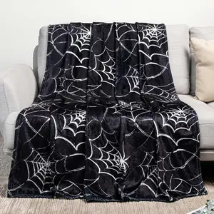 Gothic Spider Web Blanket, Spooky Spider Webs, Halloween Themed Room Decor, Horror Throw, Soft Flannel for Sofa Bed Haunted House Use