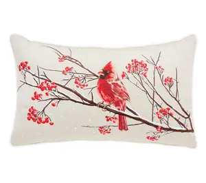 Winterberry Cardinal Lumbar Pillow by Valerie