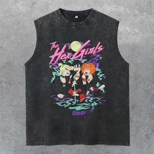 The Hex Girls Tour Washed Tank Tops, Hex Girls Concert, Retro Halloween, Gym Essential, Vintage Casual Crewneck Short Sleeves Menswear T-shirt Classic Cotton Fabric Streetwear