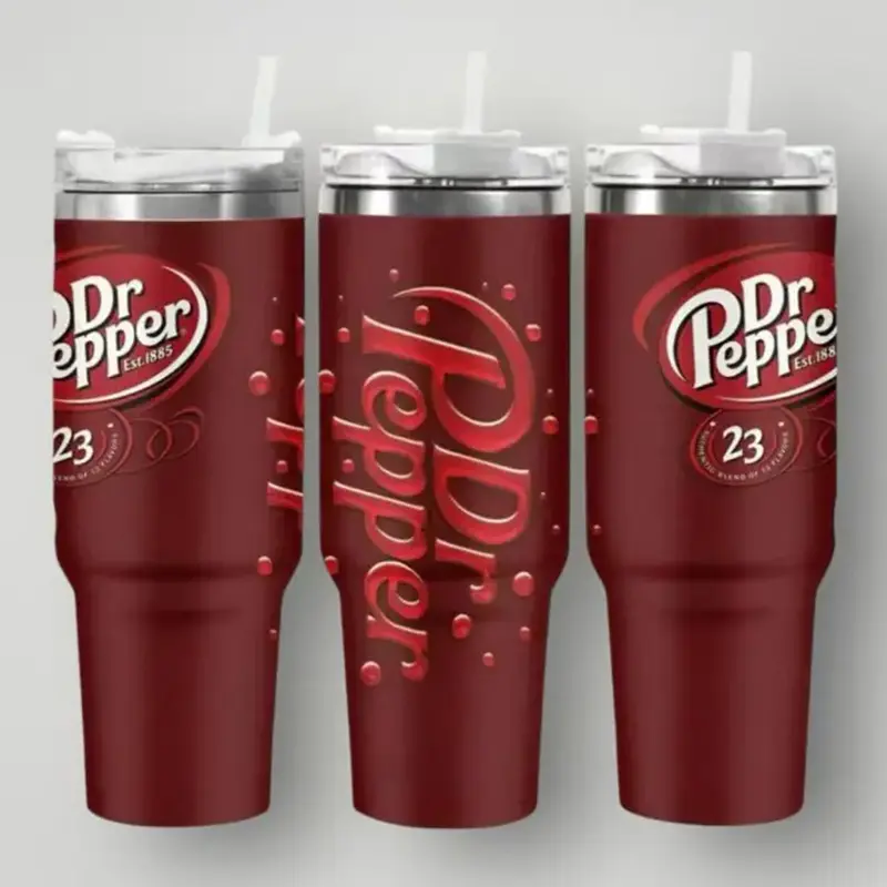 40oz Dr Pepper Insulated Stainless Steel Travel Tumbler with Straw & Lid, Everyday Tumbler Vacuum Flask for On-the-Go Beverages, Insulated Travel Tumbler