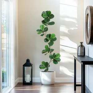 7 ft Artificial Fiddle Leaf Fig Tree with Black Planter, Fake Tree Indoor Faux Plant for Home Living Room Office Decor, Tall House Plants Artificial for Indoor Outdoor Decor