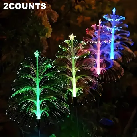Solar Jellyfish Lights Christmas Tree with Stars Color Changing LED Outdoor Waterproof Decorations for Yard Garden Pathway Holiday Decoration Outdoor Pathway Lighting Backyard Solar Lights Garden Glow Light